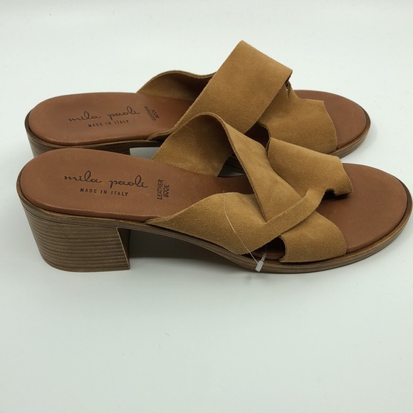 Mila Paoli Woman Suede strap Slip on Block Heel Sandal size 9.5 - Picture 3 of 6